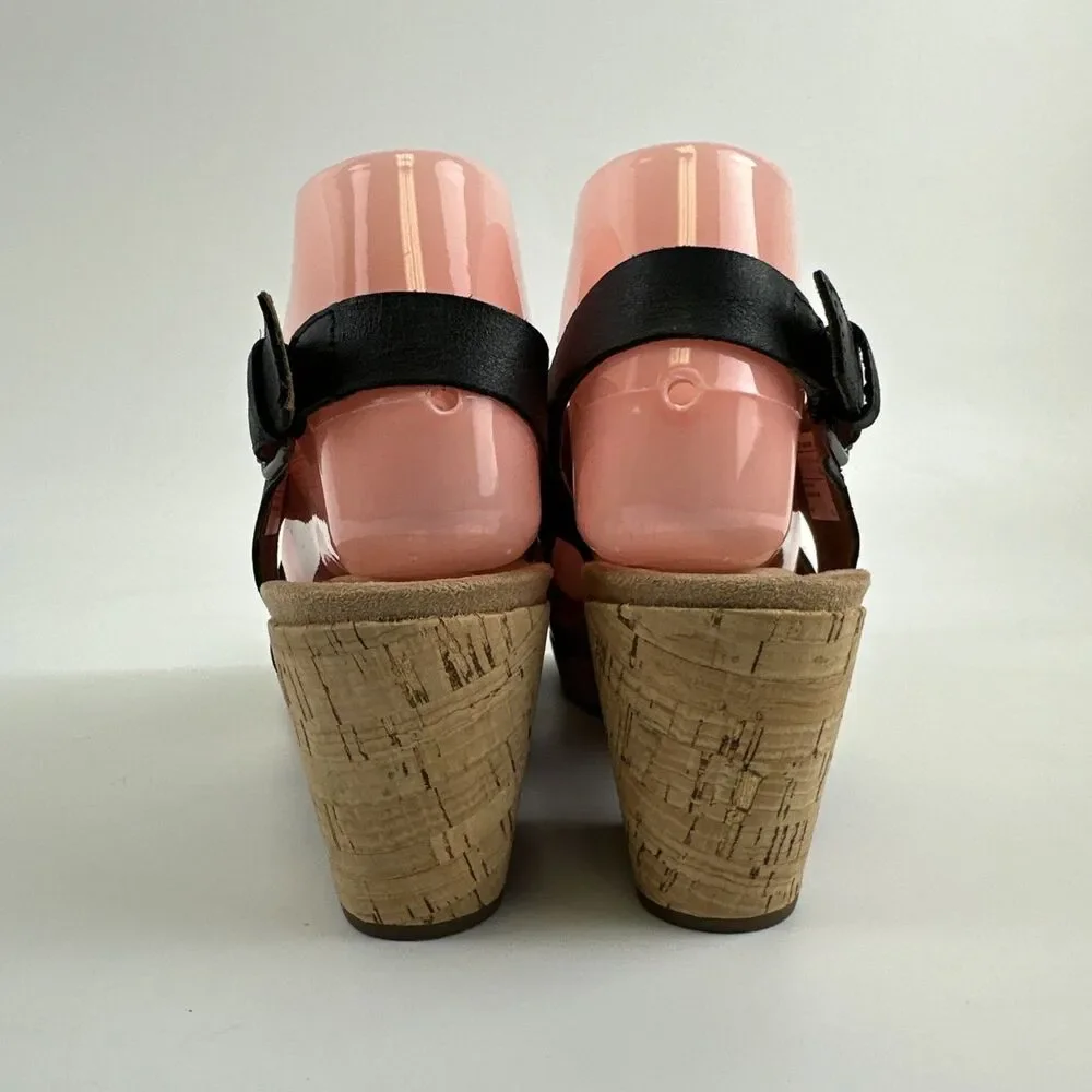 Rockport Cobb Hill Slingback Heel Sandal Black Leather Buckle Womens‎ 6.5 Wide